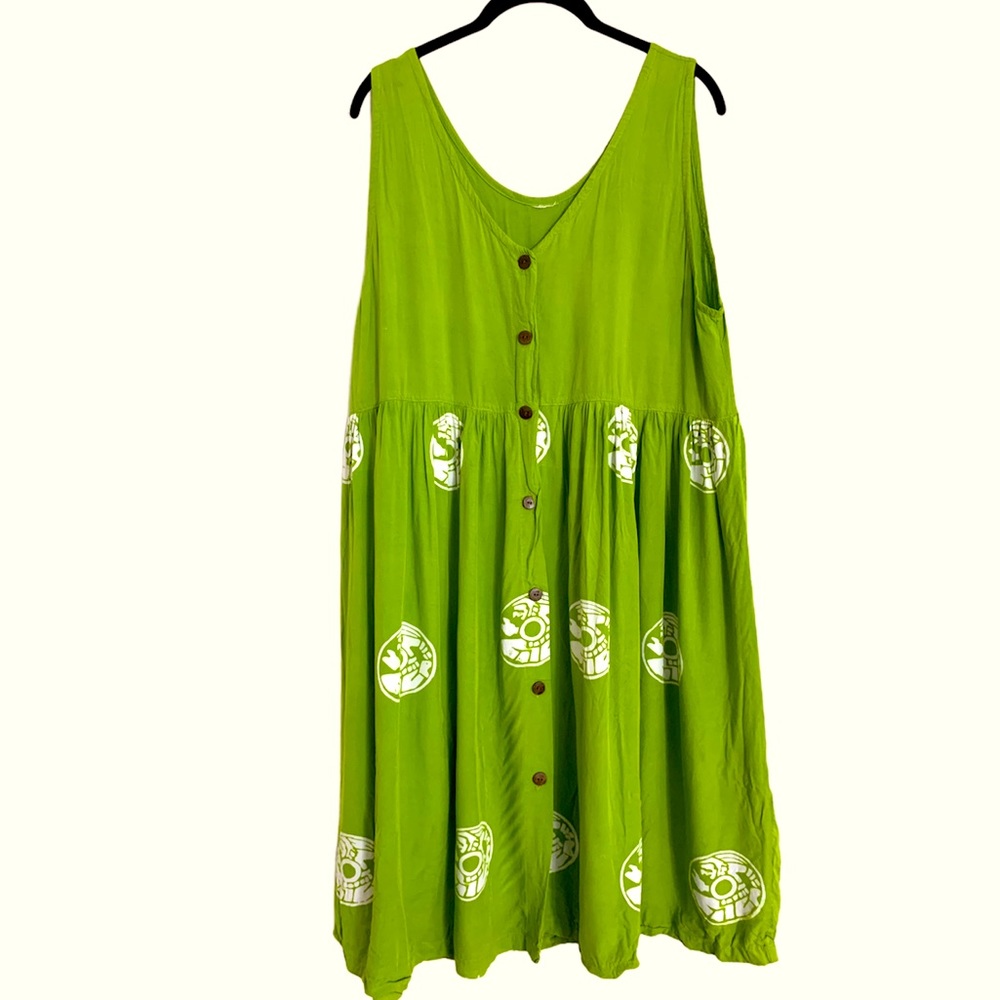 Lime Green Stamped Summer Beach Dress
